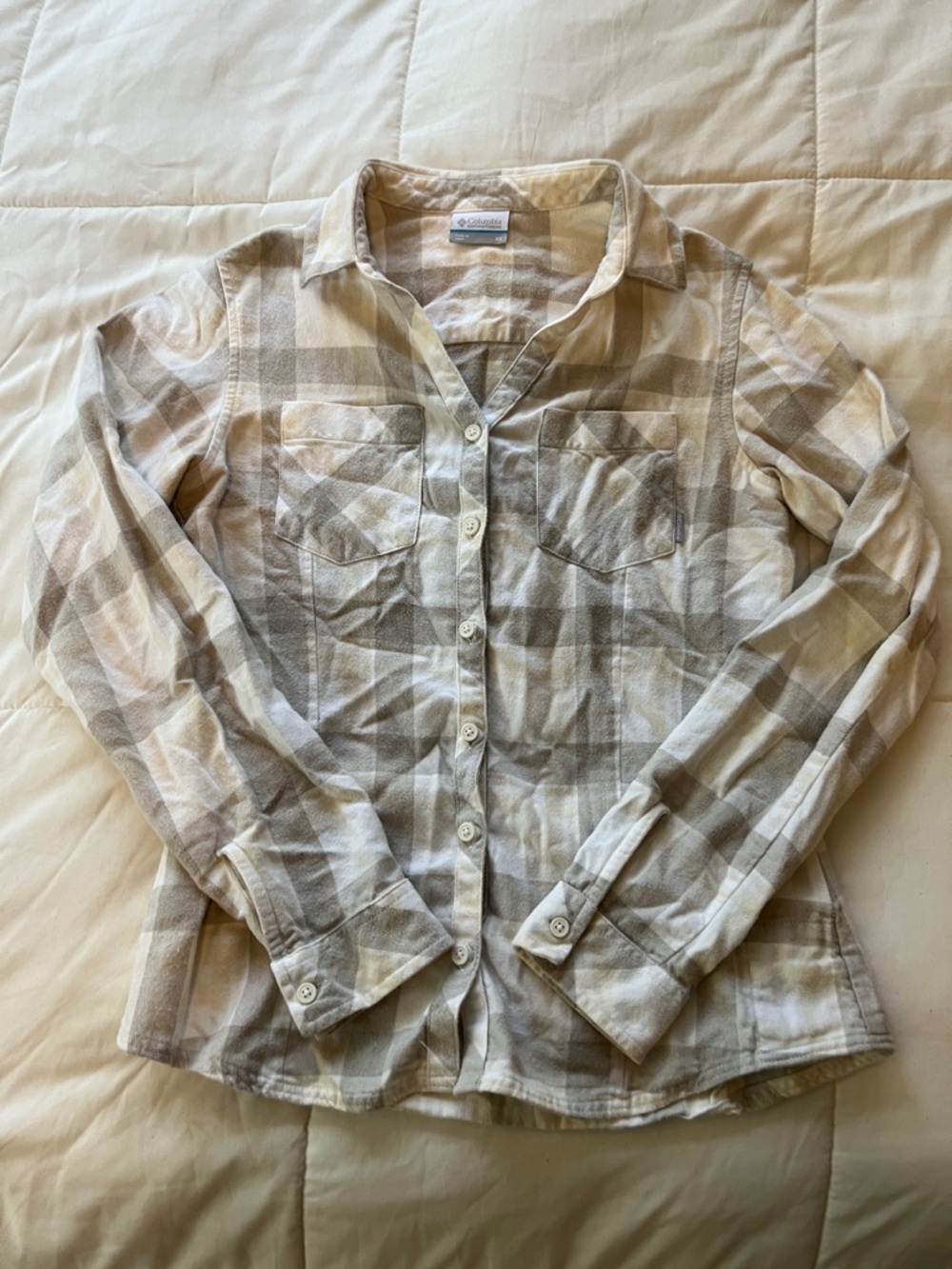 Columbia Plaid Button-Up Shirt - Cream & Tan